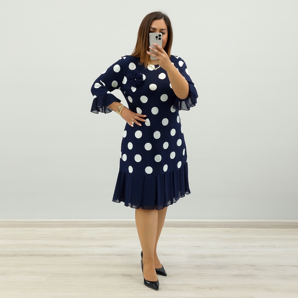 | Women's pleated polka dot dress