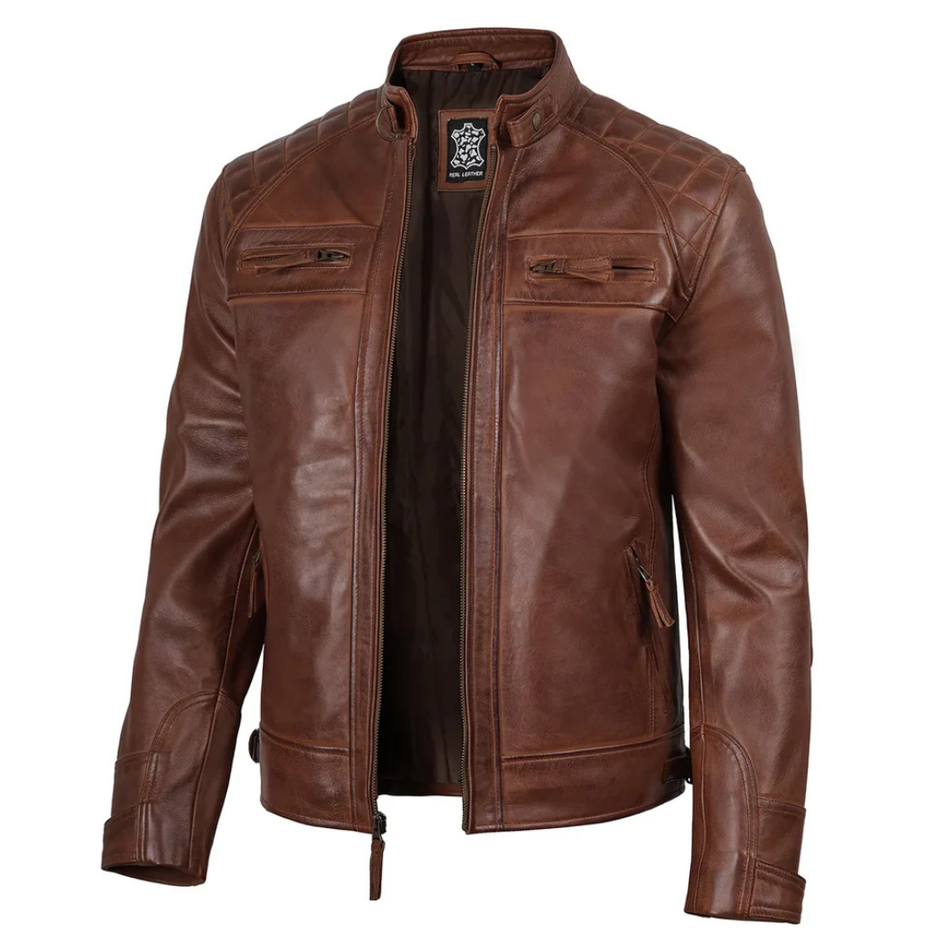 STANLEY | VESTE CAFÉ RACER EN CUIR MATELASSÉ POUR HOMME