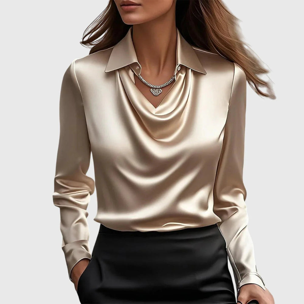 Luxurious shiny blouse with pleated collar