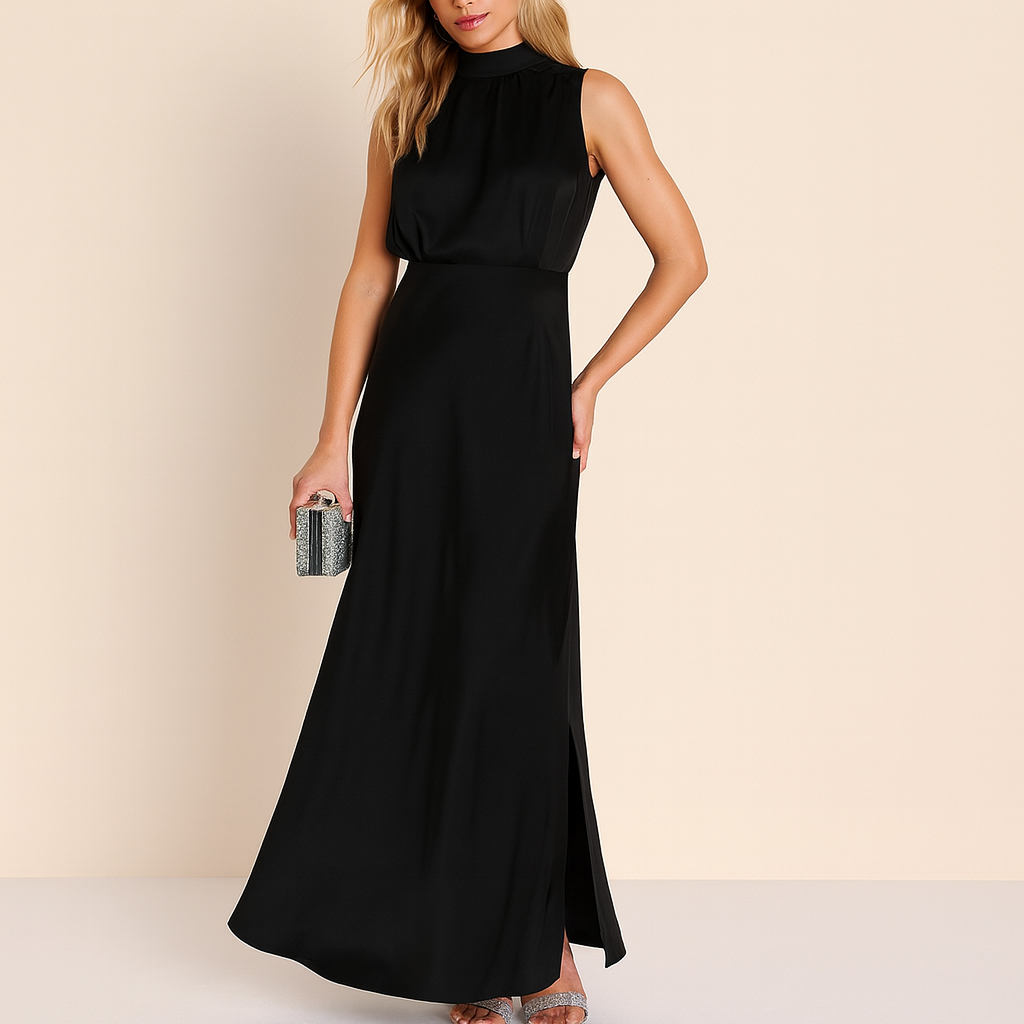 Sleeveless Long Dress With Round Neckline